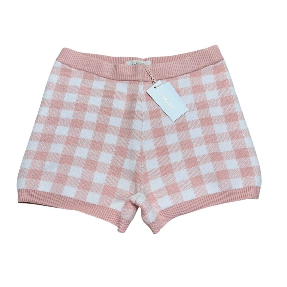 L*Space Size M Francie Short Pink‎ White Gingham Knit Ribbed High Rise NEW NWT